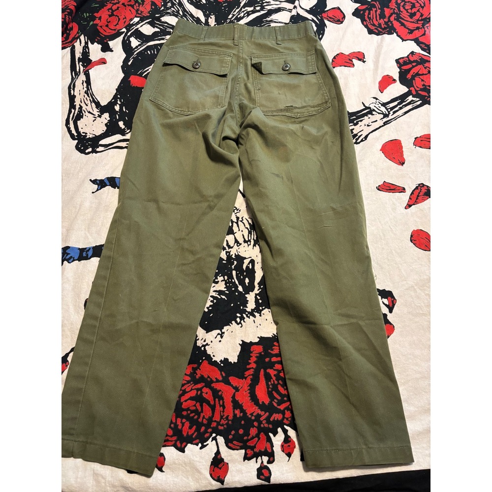 Vintage US Military OG-107 Fatigue Pants Olive Drab Cotton Sateen Trousers 29x26